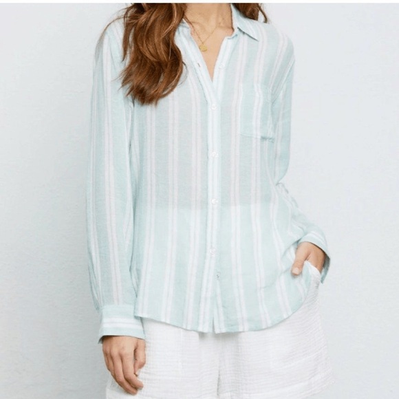 EUC - Rails Juniper Stripe Charli Front Button Sheer Shirt - Size L - Picture 1 of 5
